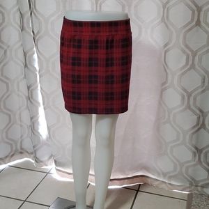 Red plaid stretch pencil skirt
